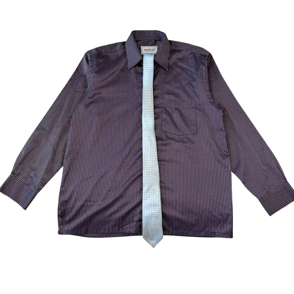 Check Up India Button Down Shirt Purple Textured Goth Indie Sleek Size 40 L‎